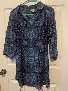 live and let live Navy Blue Paisley Tunic with Teal & Purple Accents